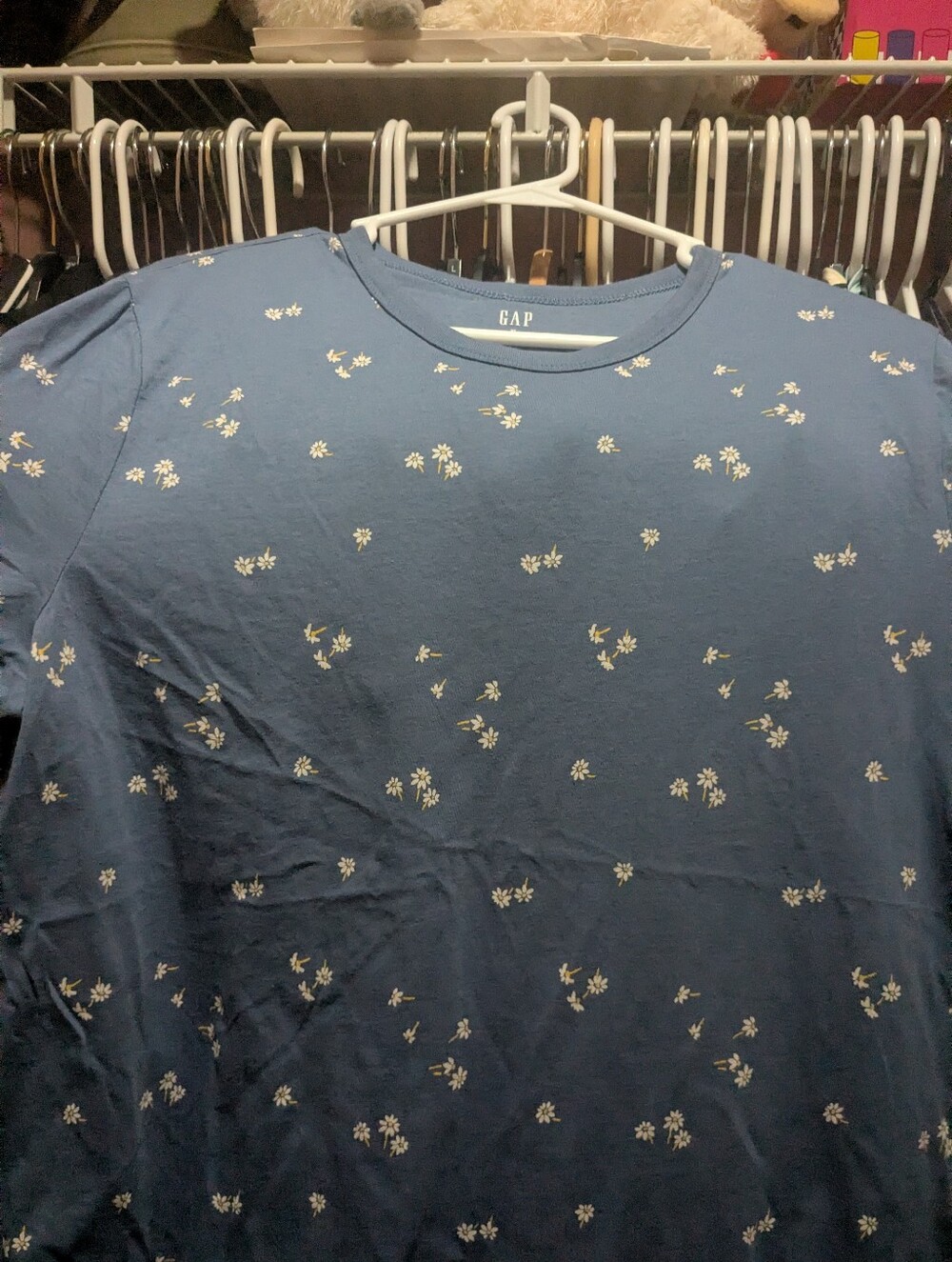 GAP Navy Blue Short-Sleeve Crewneck Shirt with Small White Floral Print